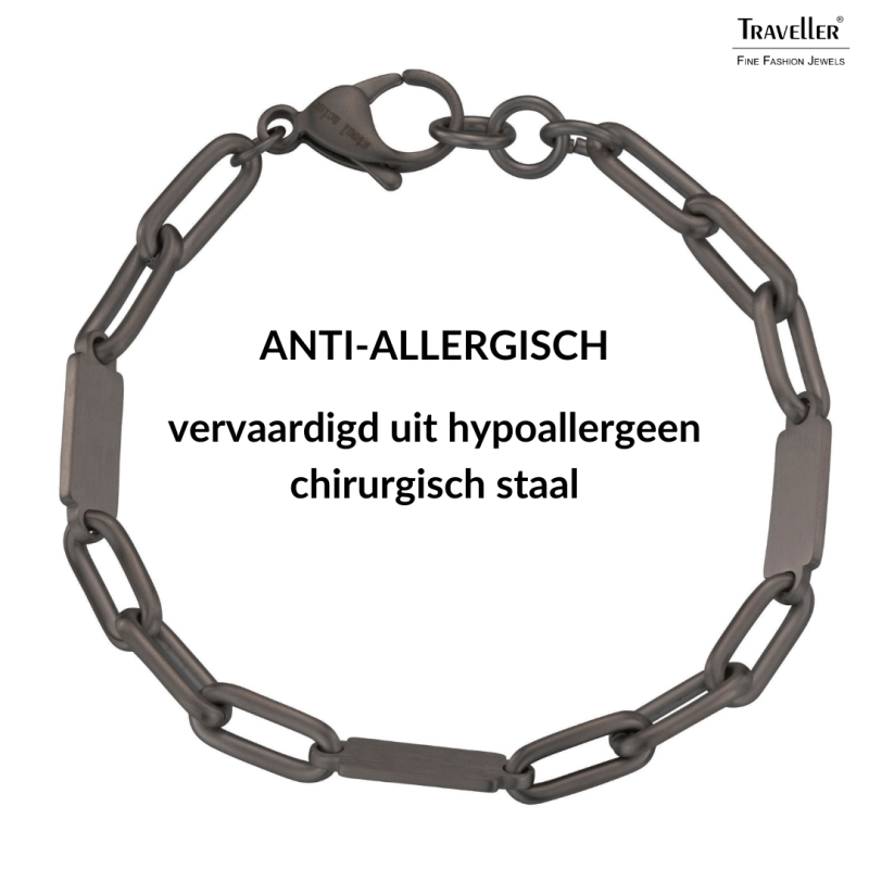Traveller Bracelet - Men - Stainless Steel - Black - Matt - Links - Opened and Closed - 22cm - 181245