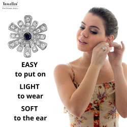 Traveller Clip-on Earrings - Platinum Plated - Crystals - Blue Flowerheart - Flower-shaped - Ø 15mm - 157605