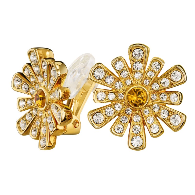 Traveller Ohrclips - 22kt vergoldet - Kristall - Braun Blumenherz - Blumenform - Ø 15mm - 157603