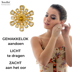 Traveller Clip Oorbellen - 22kt Verguld - Kristal - Bruin Bloemhart - Bloemvormig - Ø 15mm - 157603