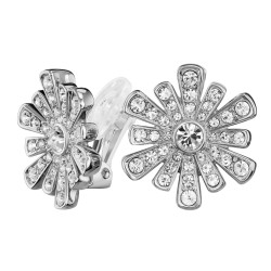 Traveller Ohrclip - Silberfarben - Kristalle - Platiniert - Blumenförmig - Ø 15mm