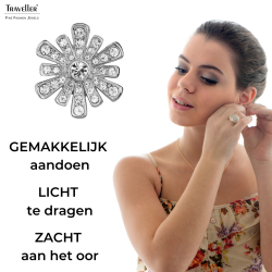 Traveller Clip Oorbellen - Zilverkleurig - Kristal - Geplatineerd - Bloemvormig - Ø 15mm