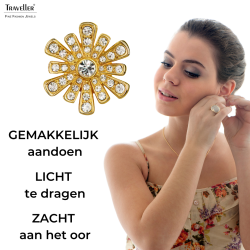 Traveller Clip Oorbellen - Verguld - Kristal - Bloemvormig