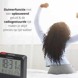ATRIUM Alarm Clock - Radio-controlled - Digital - Black - Light - Snooze - Build-up Beep Tone