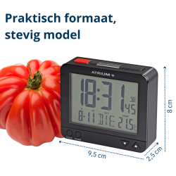ATRIUM wekker - Radiogestuurd - Digitaal - Zwart - Licht - Snooze - Opbouwende Pieptoon Alarm