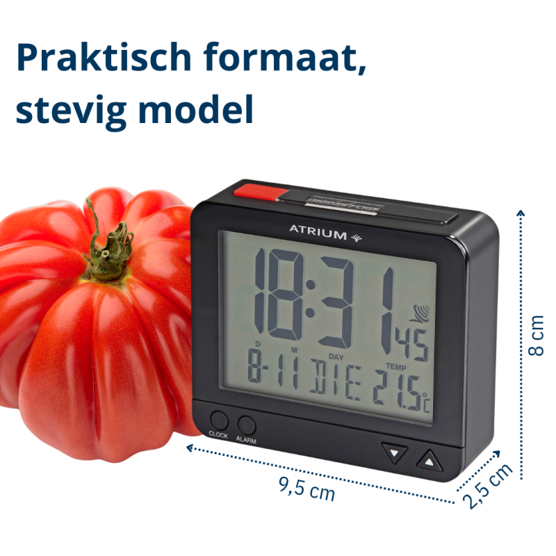 ATRIUM Alarm Clock - Radio-controlled - Digital - Black - Light - Snooze - Build-up Beep Tone