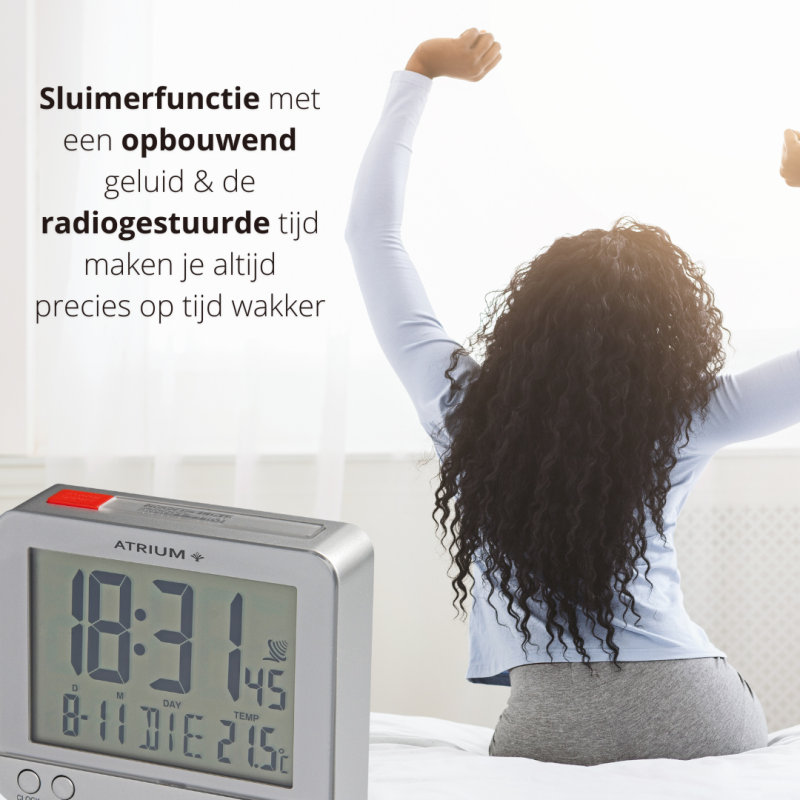 ATRIUM wekker - Radiogestuurd - Digitaal - Zilver - A760-19