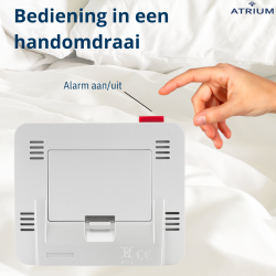 ATRIUM wekker - Radiogestuurd - Digitaal - Wit - Licht - Snooze - Opbouwende Pieptoon Alarm