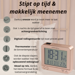 ATRIUM wekker - Radiogestuurd - Digitaal - Rosé