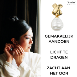 Traveller Statement Oorbellen - Clips - Hangers - Verguld - Barok Parel - 17x20mm - Wit - 40x15mm