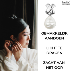 Traveller Clip Oorbellen - Hangers - Zilverkleurig - Barok Parel - 17x20mm - Wit - Geplatineerd - 40x15mm
