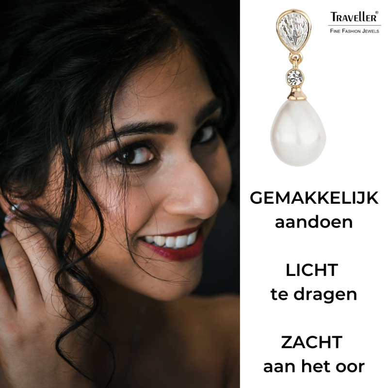 Clip oorbellen hangers goudkleurig met parels en kristal