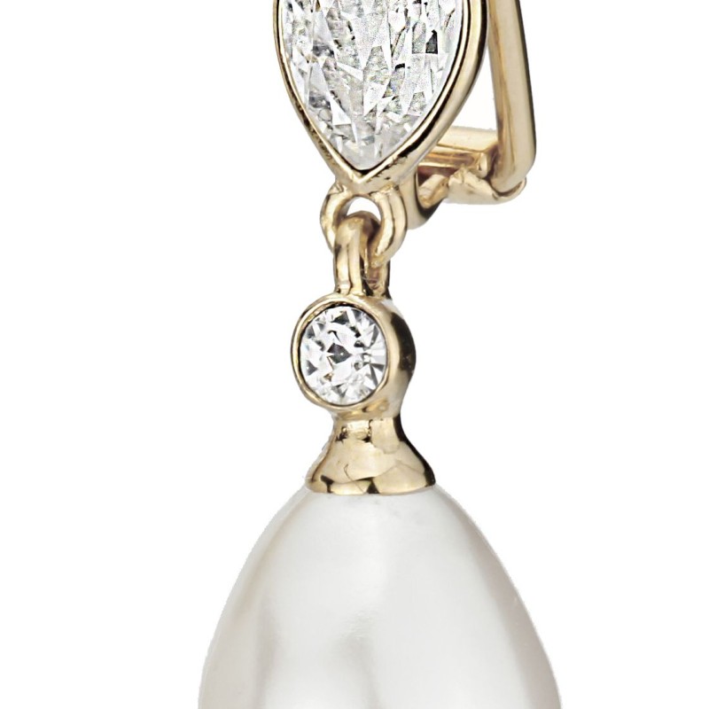 Traveller Clip-on Earrings - Pearl Drops - 12x15 mm - White - Preciosa Crystals - 22ct Gold plated - 32x12 mm - 110679 Traveller Clip-on Earrings - Pearl Drops - 12x15 mm - White - Preciosa Crystals - 22ct Gold plated - 32x12 mm - 110679