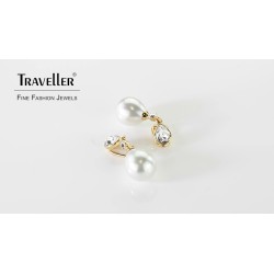Traveller Clip-on Earrings - Pearl Drops - 12x15 mm - White - Preciosa Crystals - 22ct Gold plated - 32x12 mm - 110679 Traveller Clip-on Earrings - Pearl Drops - 12x15 mm - White - Preciosa Crystals - 22ct Gold plated - 32x12 mm - 110679