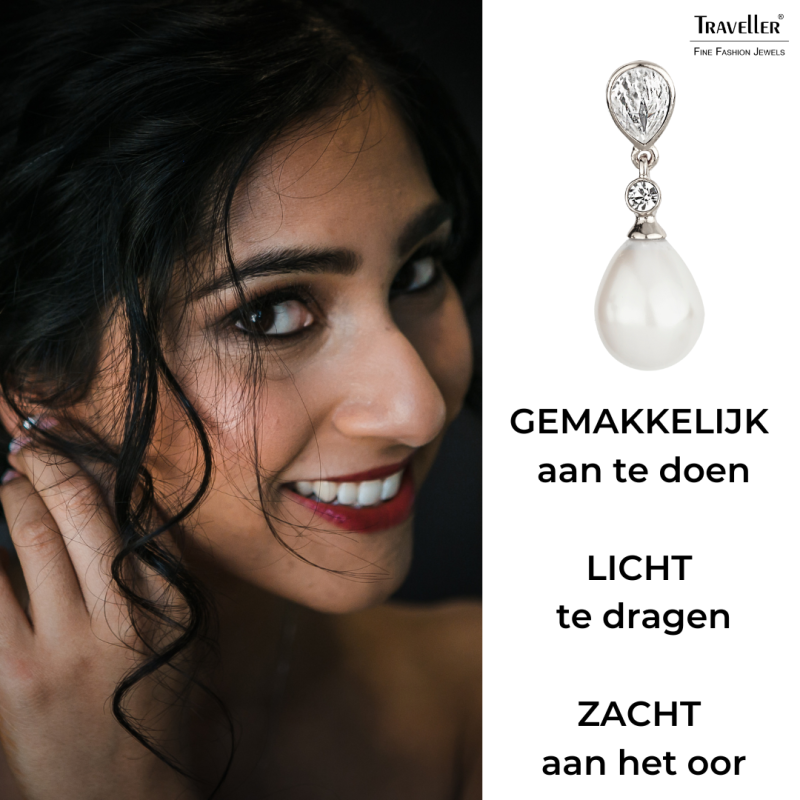 Clip oorbellen hangers zilverkleurig met parels en kristal