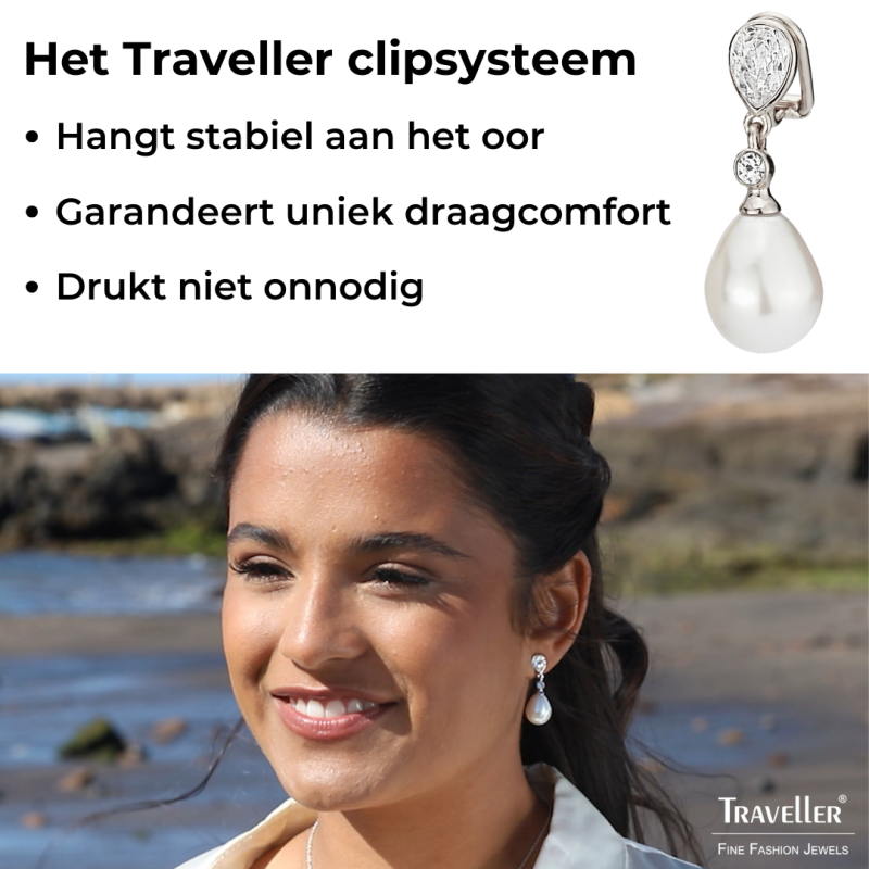 Clip oorbellen hangers zilverkleurig met parels en kristal