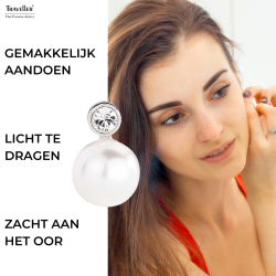 Traveller Clip Oorbellen - Parels - 10 mm - Wit - Preciosa Kristallen - Zilverkleurig - 15x10 mm - 113880