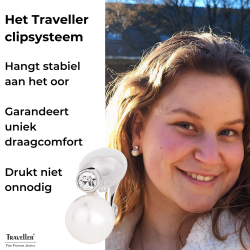 Traveller Clip Oorbellen - Parels - 10 mm - Wit - Preciosa Kristallen - Zilverkleurig - 15x10 mm - 113880