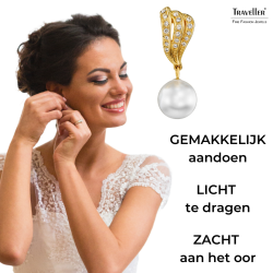 Traveller Clip Oorbellen - Hangers - Verguld - Parels - 10mm - Wit - Kristallen - 27x10 mm - 114256