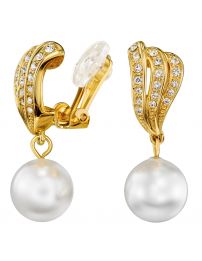 Traveller Clip-on Earrings - Gold coloured - Pearls - 10mm - White - Preciosa...