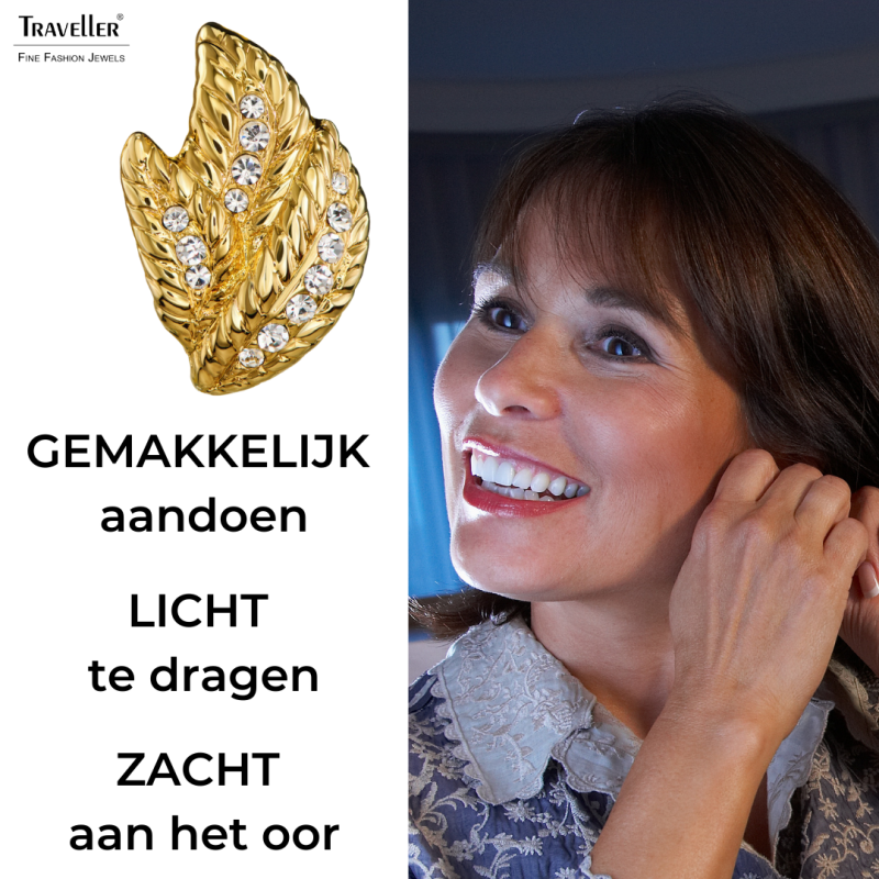 Traveller Clip Oorbellen - 22kt Verguld - Kristal - Bladvormig - 15 x 10 mm - 157613