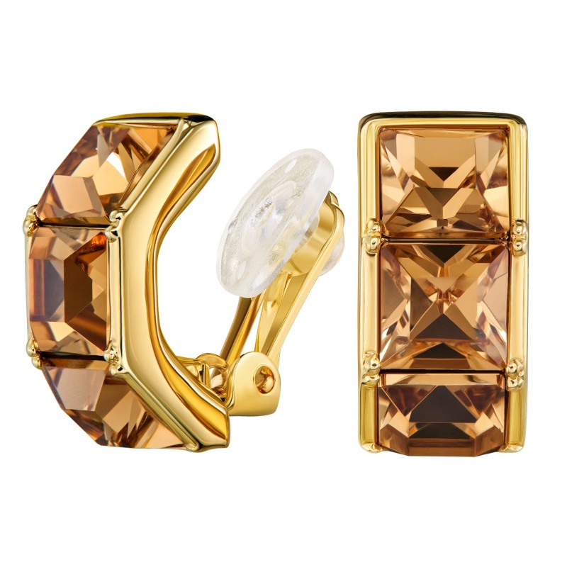 Traveller Clip Oorbellen - 22kt Verguld - Kristal - Bruin Topaz - 16 x 8 mm - 157628