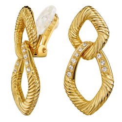 Traveller Clip-on Earrings - Drop Earring - 22ct Gold Plated - Crystals - Links - 31x15 mm