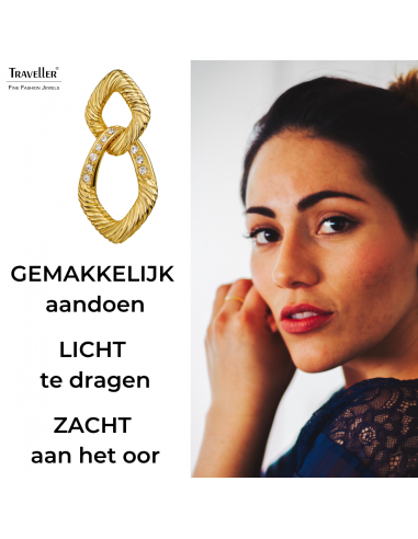 Traveller Clip Oorbellen - Hanger - 22kt Verguld - Kristal - Schakels - 31x15 mm