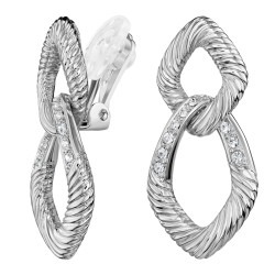 Traveller Clip Oorbellen - Hangers - Zilverkleurig - Kristal - Schakels - Geplatineerd - 31x15 mm