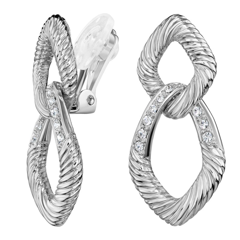 Traveller Ohrclip - Hänger - Silberfarben - Kristalle - Glieder - Platiniert - 31x15 mm - 157641