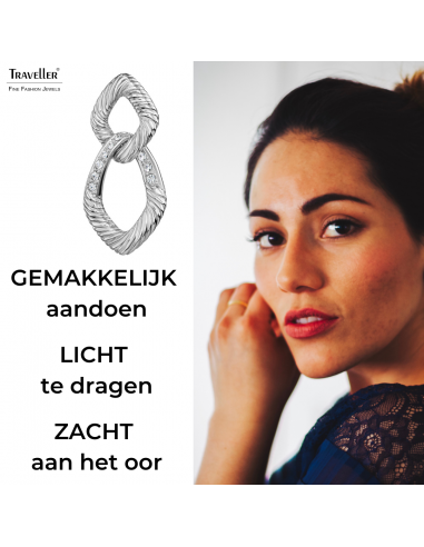 Traveller Clip Oorbellen - Hangers - Zilverkleurig - Kristal - Schakels - Geplatineerd - 31x15 mm - 157641