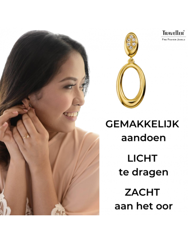 Traveller Clip Oorbellen - Hangers - 22kt Verguld - Kristal - Ovaal - 32x12 mm - 157642