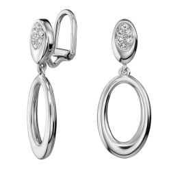 Traveller Clip Oorbellen - Hangers - Zilverkleurig - Kristal - Ovaal - Geplatineerd - 32x12 mm - 157643