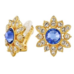 Traveller Clip-on Earrings - 22ct Gold plated - Crystals - Blue Violet - Flower-shaped - 15x16 mm - 157644