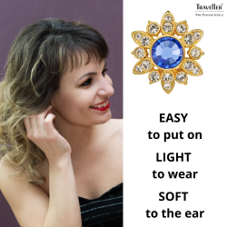 Traveller Clip Oorbellen - 22kt Verguld - Kristal - Blauw Violet - Bloemvormig - 15x16 mm - 157644