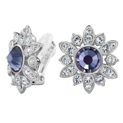 Traveller Clip-on Earrings - Platinum Plated - Crystals - Mesmera - Purple Green - Flower-shaped - 15x16 mm - 157645