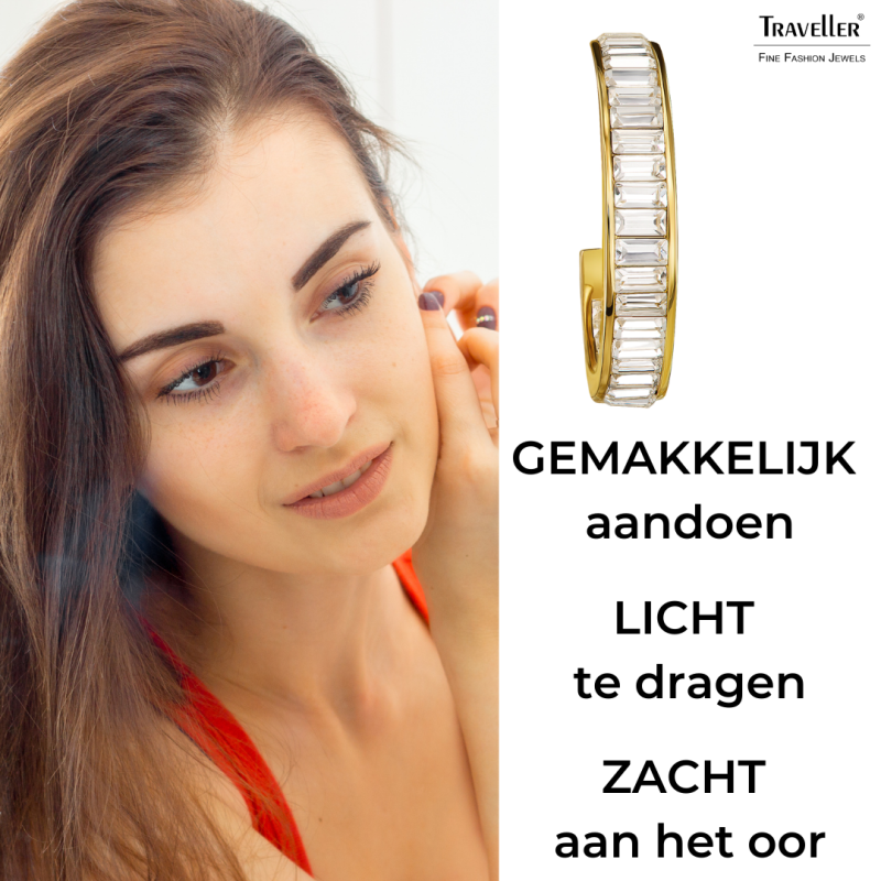 Traveller Clip Oorbellen - Oorringen - 22kt Verguld - Kristal - Ø 30mm