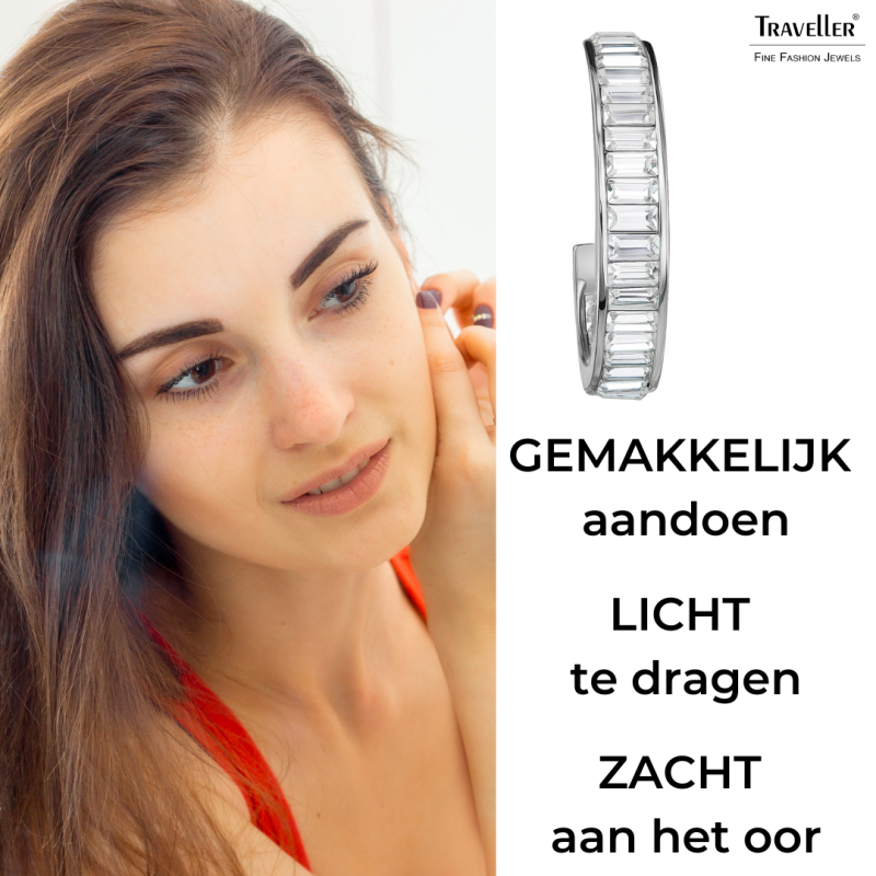 Traveller Clip Oorbellen - Oorringen - Zilverkleurig - Kristal - Geplatineerd - Ø 30mm - 157653