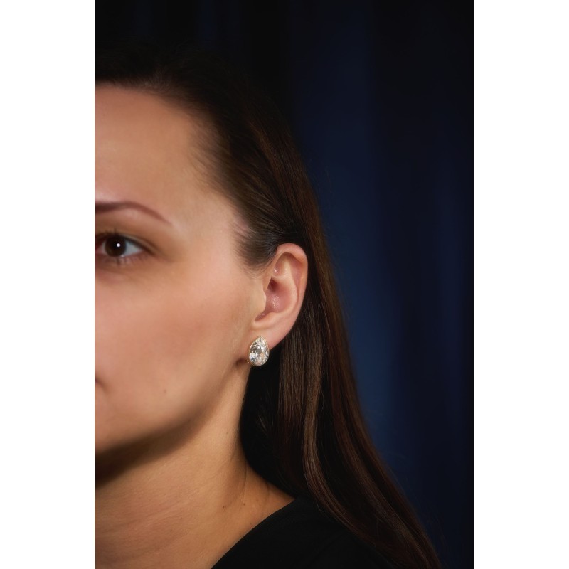 Traveller Clip-on Earrings - 22ct Gold Plated - Crystals - Teardrop - 15x11 mm