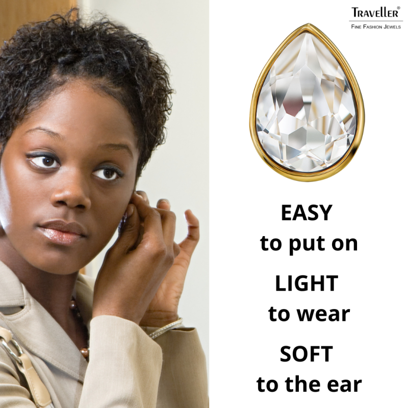 Traveller Clip-on Earrings - 22ct Gold Plated - Crystals - Teardrop - 15x11 mm - 157654 Traveller Clip-on Earrings - 22ct Gold Plated - Crystals - Teardrop - 15x11 mm - 157654