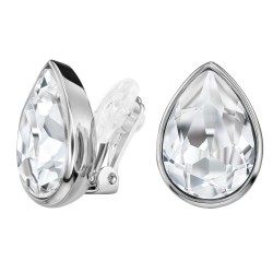 Traveller Clip Oorbellen - Zilverkleurig - Kristal - Druppel - Geplatineerd - 15x11 mm