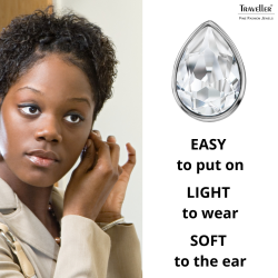 Traveller Clip-on Earrings - Silver Coloured - Crystals - Teardrop - Platinum Plated - 15x11 mm - 157655