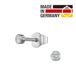 Traveller Stud Earrings - Men's - Made in Germany - Cubic Zirconia - Stainless steel - Sustained - ø 2 mm - 171012