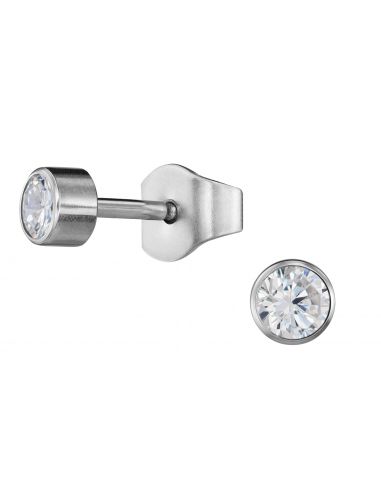 Traveller Stud Earrings - Men's - Made in Germany - Cubic Zirconia - Stainless steel - Sustainable - ø 3 mm - 171013