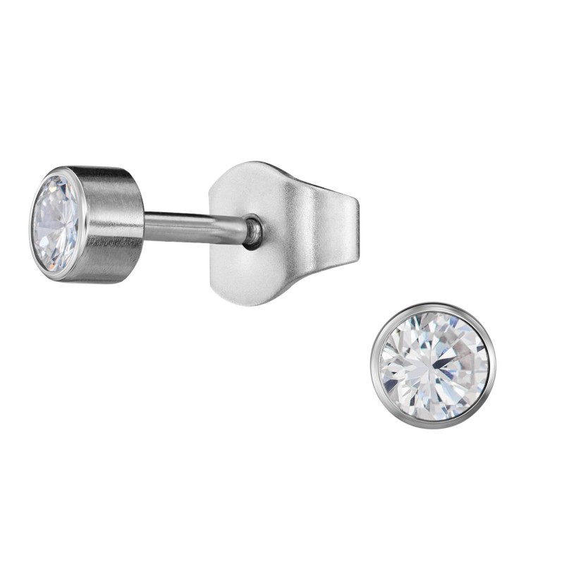Traveller Stud Earrings - Men's - Made in Germany - Cubic Zirconia - Stainless steel - Sustainable - ø 3 mm - 171013