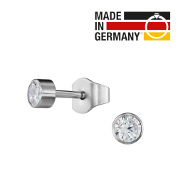 Traveller Oorbellen - Heren - Made in Germany - Zirkonia 3 mm - Edelstaal - Zilverkleurig - Duurzaam - 171013