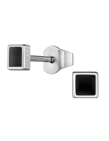 Traveller Pierced earrings - Men's - Stainless Steel - Black & Silver - Square - Made in Germany - Sustainable - 4 mm - 171001