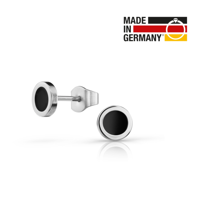 Traveller Ohrringe - Herren - Made in Germany - Edelstahl - Schwarz&Silber - Rund 6 mm - Nachhaltig