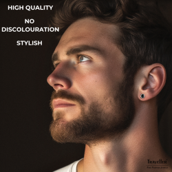 Traveller Pierced earrings - Men's - Made in Germany - Stainless steel - Black & Silver - Round - Sustainable - ø 6 mm - 171002