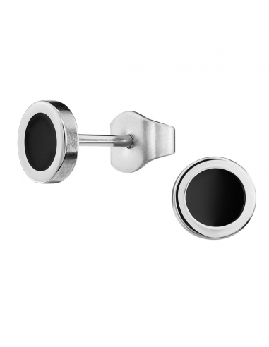 Traveller Pierced earrings - Men's - Made in Germany - Stainless steel - Black & Silver - Round - Sustainable - ø 6 mm - 171002